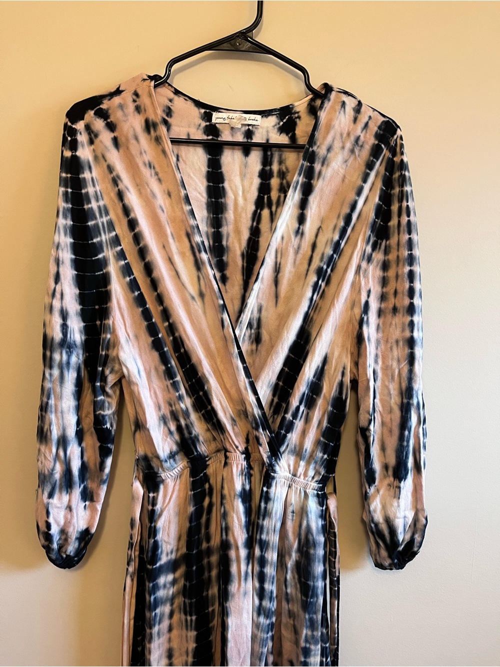 Young Fabulous & Broke Black and Blush Tie-Dye Wrap Maxi Dress - Picture 3 of 7